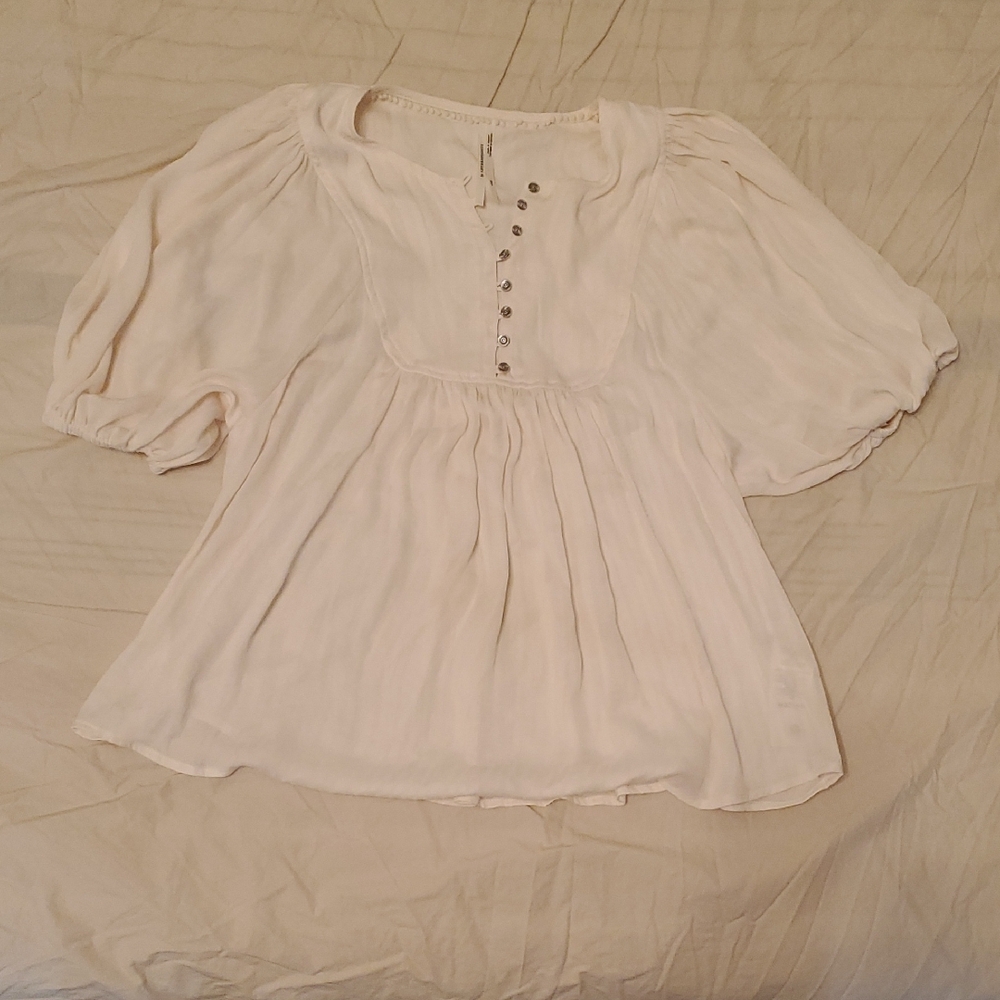 Anthropologie Cream Blouse with Button Detail
